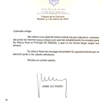 Carta de apoyo del Príncipe Felipe